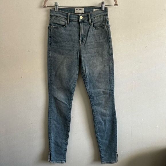 Frame Denim Le High Skinny Crop Slit Rivet Jeans Ocean Ridge Light Wash Size 26